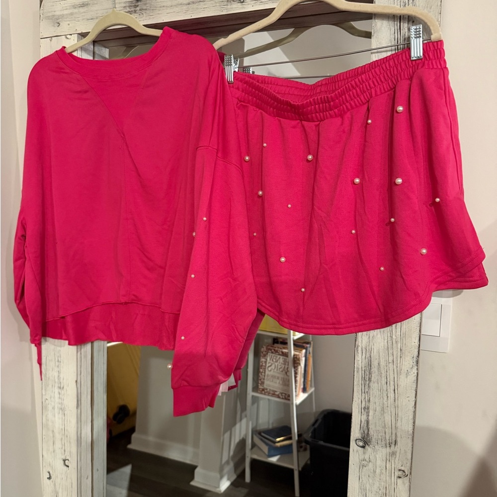 Pink and pearl skort set
